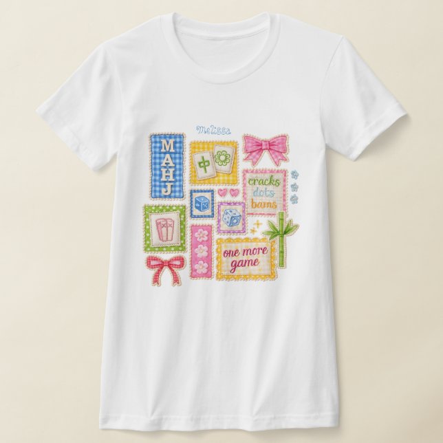 Anpassade Mahjong-plåster Falsk broderi  T Shirt (Laydown)