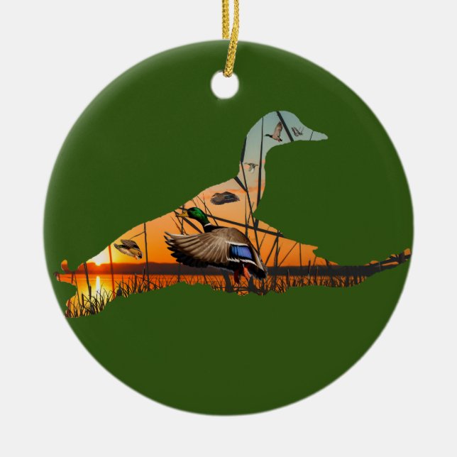 Anpassade Mallard Ornament, Flygande Anka Julgransprydnad Keramik (Framsidan)