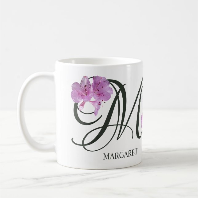 Anpassade Margaret namn söt rosa blommigt Girl Kaffemugg (Vänster)