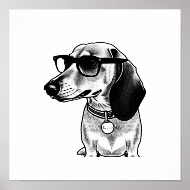 Anpassade Märkre Cute Dachshund med Glass Poste Poster (Framsidan)