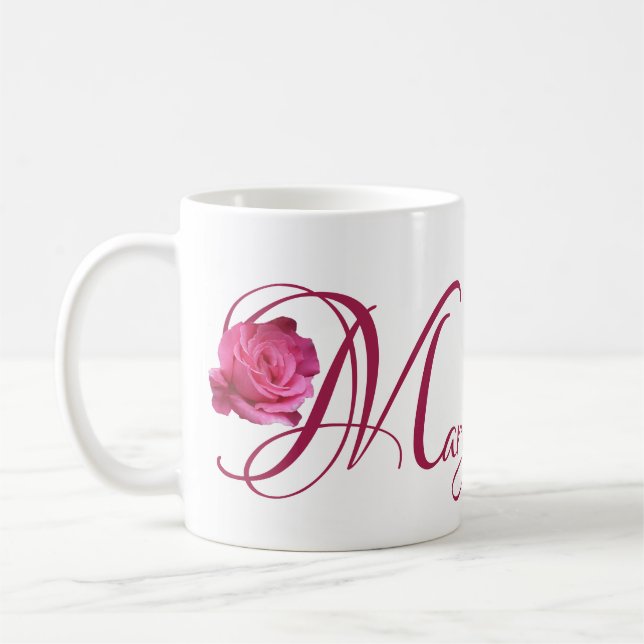 Anpassade Mary namn rosa ros blommor boho Kaffemugg (Vänster)