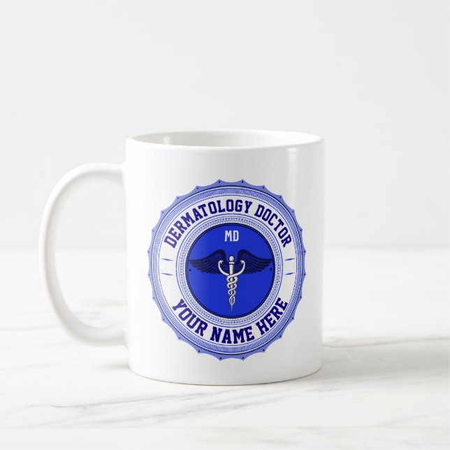 Anpassade MD Specialty Caduceus Dermatology MD Kaffemugg (Vänster)