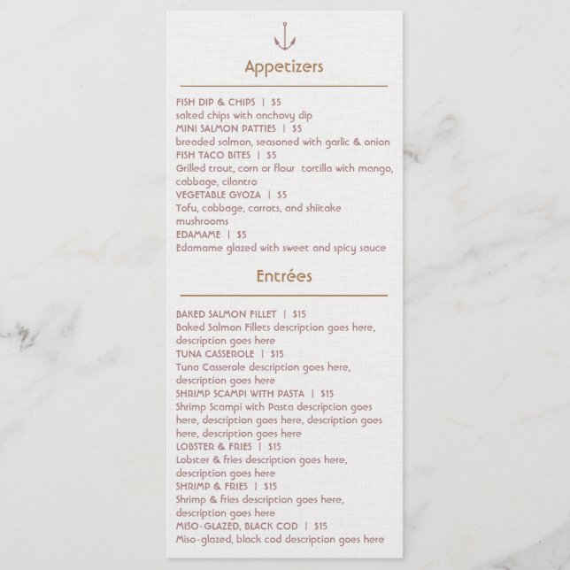 Anpassade Menu for Seafood Restaurang Meny (Framsida)