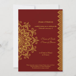 Anpassade Metallic Guld Mörk Red Mehendi Indian Inbjudningar