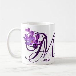Anpassade Miriam namn lila blommor monogram Kaffemugg