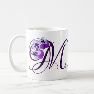 Anpassade Miriam namn lila pansy blommigt boho Kaffemugg
