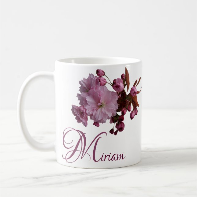 Anpassade Miriam namn rosa ros blommor boho C Kaffemugg (Vänster)