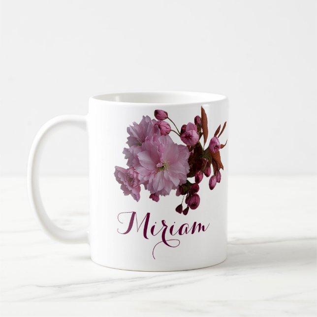 Anpassade Miriam namn rosa ros blommor boho Kaffemugg (Vänster)