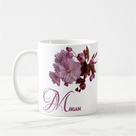 Anpassade Miriam namn rosa ros blommor boho Kaffemugg