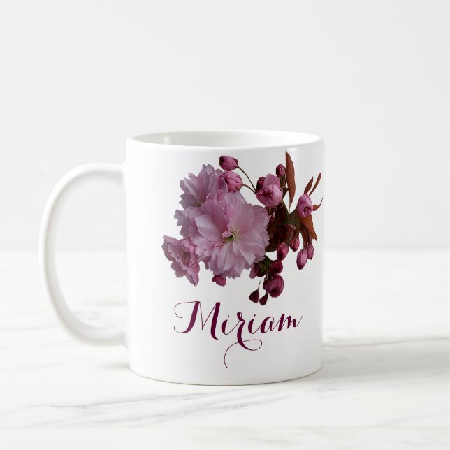 Anpassade Miriam namn rosa ros blommor boho Kaffemugg (Vänster)