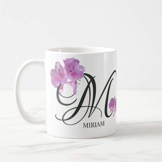 Anpassade Miriam namn söt rosa blommigt tjej Kaffemugg (Vänster)