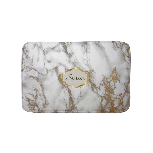 Anpassade monogram Bath Mat, faux guld, grått Badrumsmatta (Framsidan)