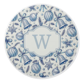 Anpassade monogram blå Toile julgransprydnader Knopp