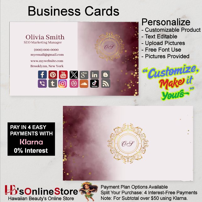 Anpassade Monogram Elegant Affärskort 4 Visitkort (Customizable Monogram Elegant Business Cards 4.)