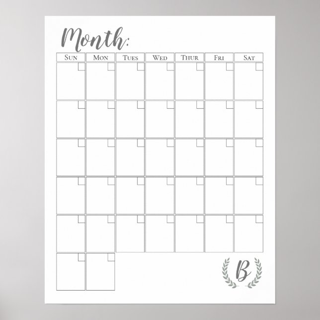 Anpassade Monogram-kalender Poster (Framsidan)