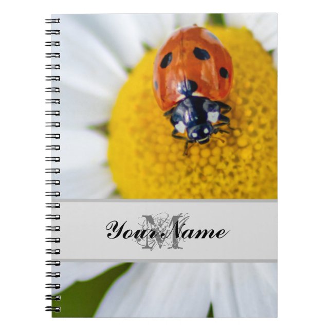 Anpassade Monogram Lycka till, lilla ladybug! Anteckningsbok (Framsidan)