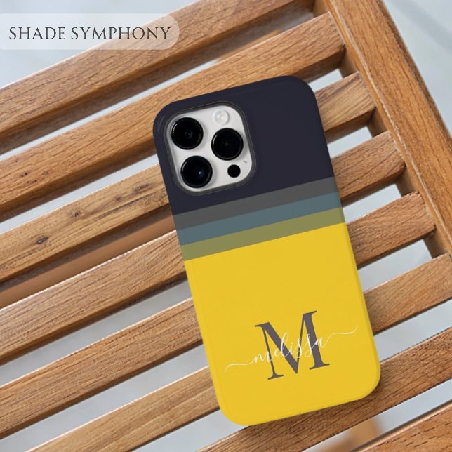 Anpassade Monogram med blocket Cute Rand Färg (Customizable Monogram yellow dark deep gray Cute Stripe Color Block iPhone Case
)