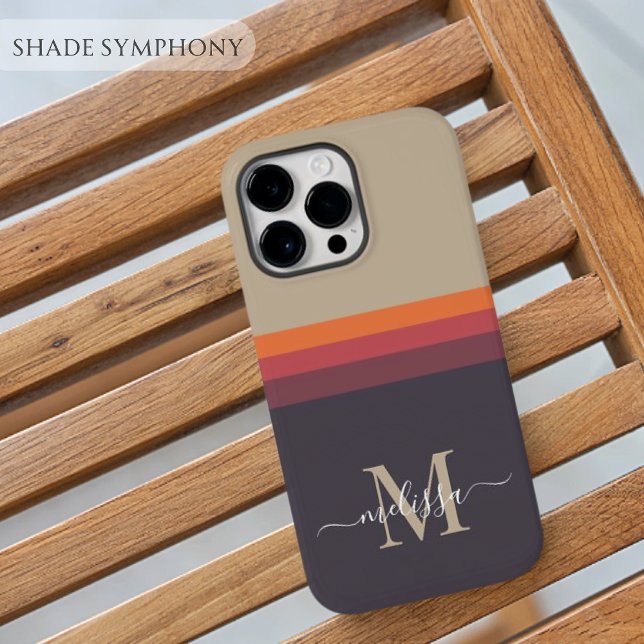 Anpassade Monogram med blocket Cute Rand Färg (Customizable Monogram with brown black red orange purple Cute Stripe Color Block iPhone Case
)