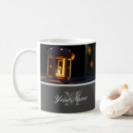 Anpassade Monogram med gyllene christmas ljus Kaffemugg