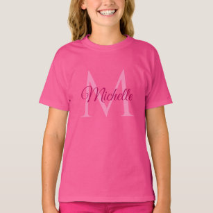 Anpassade Monogram Namn Wow Rosa Girls T Shirt