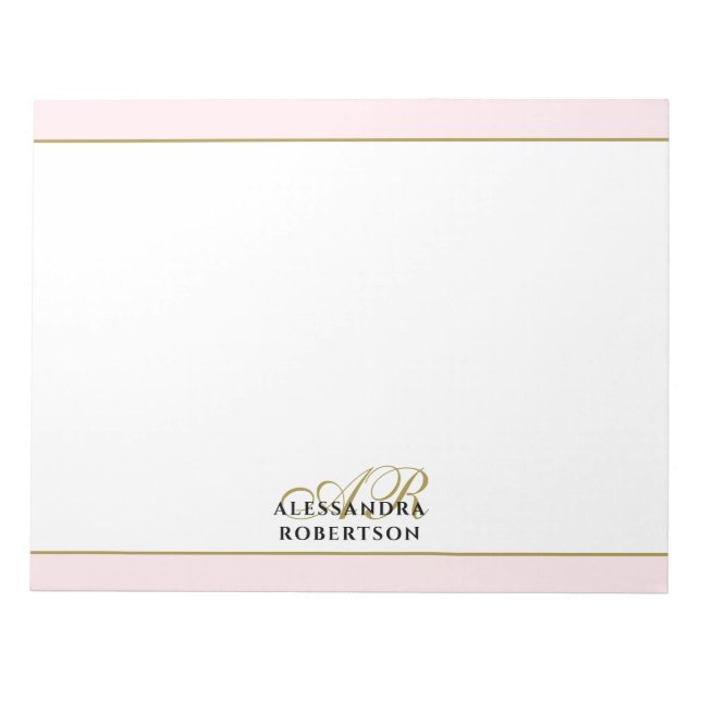 Anpassade monogram Pastell Rosa Guld Initialer Sti Anteckningsblock (Framsida)