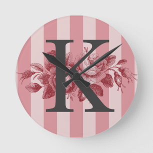 Anpassade Monogram Rosa Rand kål Ro Rund Klocka
