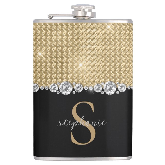 Anpassade monogramdiamanter Guld Svart Elegant Lyx Fickplunta (Framsidan)