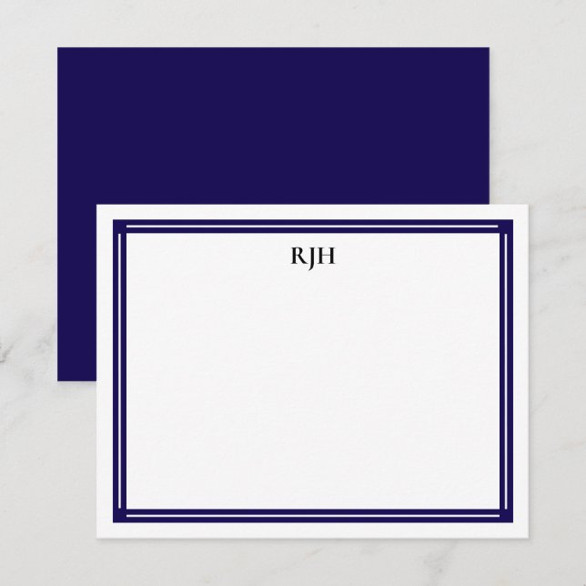 Anpassade monograminitialer med svart och vit kant anteckningskort (Fram/baksida)