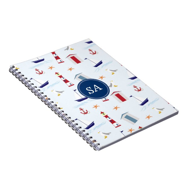Anpassade Monogrammed Nautical Back to school Anteckningsbok (Högra Sidan)