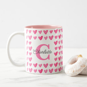 Anpassade Monogrammed Watercolor Rosa Hearjärt Två-Tonad Mugg
