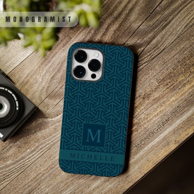 Anpassade Mörk - blått Grönt Geometriskt (Customizable Dark Teal Blue Green Geometric Case-Mate iPhone Case)