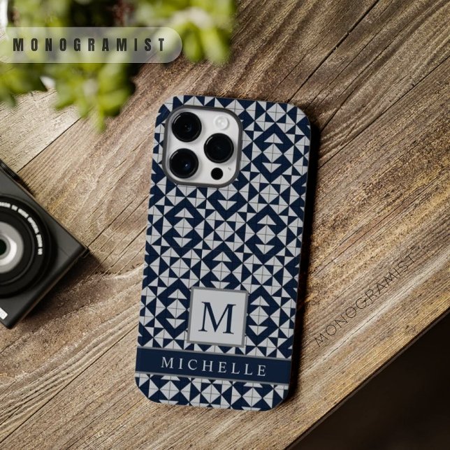 Anpassade Mörk Blått ljus Grått Geometric (Customizable Dark Navy Blue Light Grey Geometric Case-Mate iPhone Case)