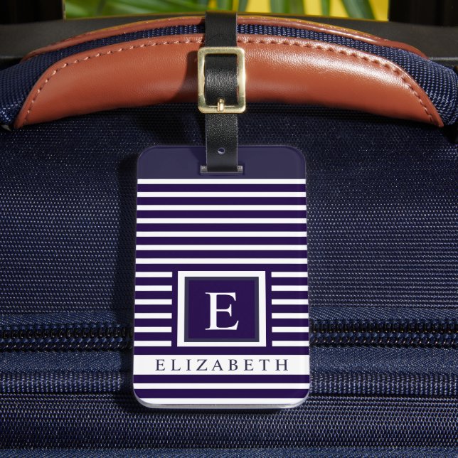 Anpassade Mörk Blåvitstrimlad Linjer Bagagebricka (Framsida Insitu 2)
