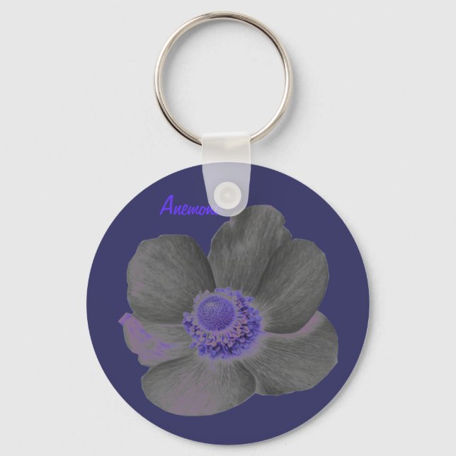Anpassade Mörk Dreams Anemone Flower Keychain Nyckelring (Framsida)