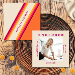 Anpassade mörka rosa orange retro-ränder 70-, 80-t fyrkantigt visitkort