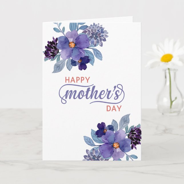 Anpassade mors dag vattenfärgade lila blommor kort (Liten växt)