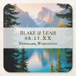 Anpassade Mountain Sjö Event Bröllop Underlägg Papper Kvadrat