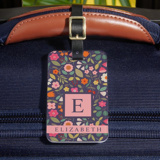Anpassade Multifärgader för Mörk blått Blommigt Bagagebricka (Framsida Insitu 2)