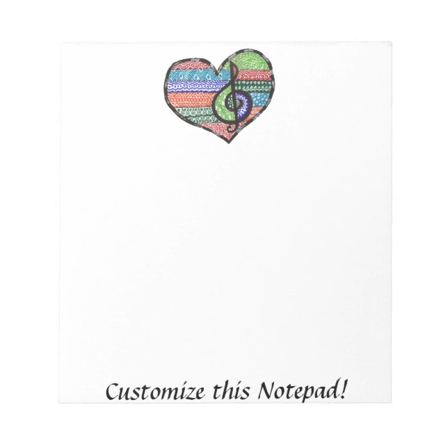 Anpassade Music Heart Treble Clef Doodle Anteckningsblock (Framsida)