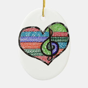 Anpassade Music Heart Treble Clef Doodle Julgransprydnad Keramik