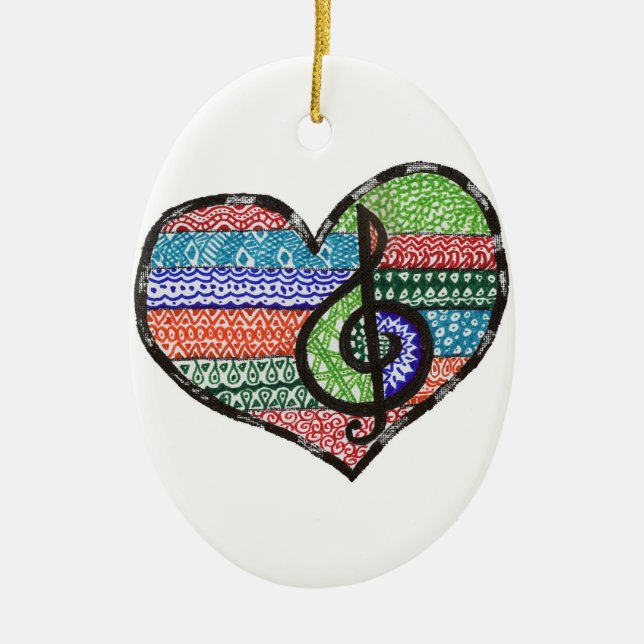 Anpassade Music Heart Treble Clef Doodle Julgransprydnad Keramik (Framsidan)