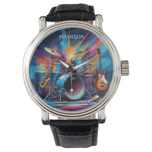 Anpassade musikinstrument med namn armbandsur