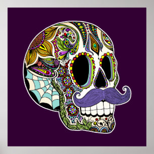 Anpassade Mustache Sugar Skull Poster