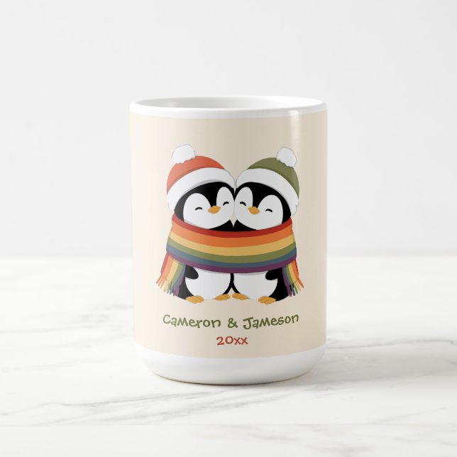 Anpassade Mysiga Pride Pingviner Jul Kaffemugg (Center)