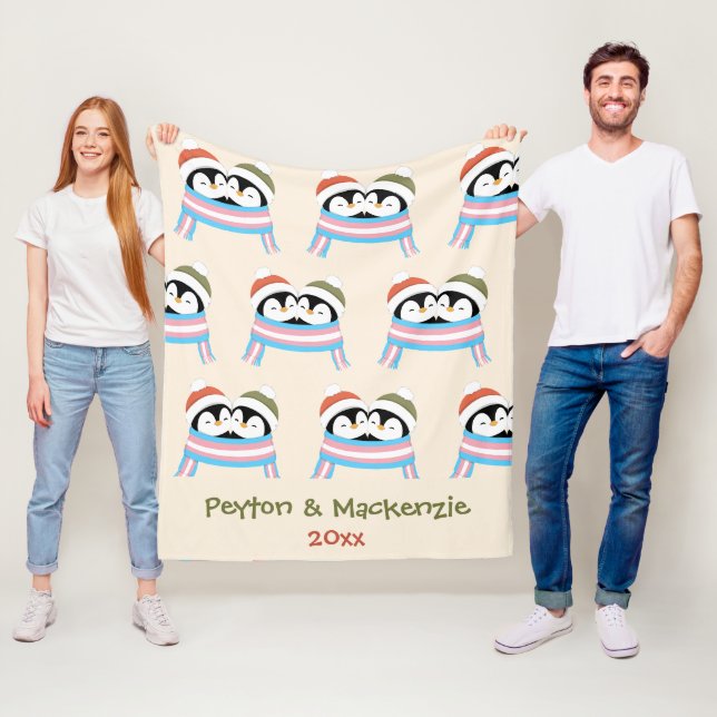 Anpassade Mysiga Transpingviner Jul Fleecefilt (På plats)