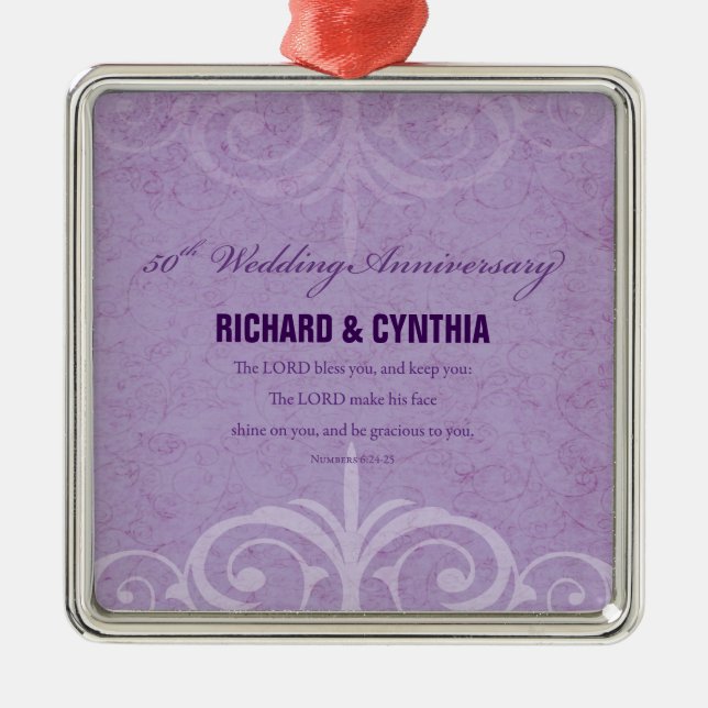 Anpassade namn, 50:e Bröllop-årsdagen till par Julgransprydnad Metall (Framsidan)