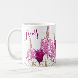 Anpassade namn Amy rosa blommor boho blommigt roli Kaffemugg