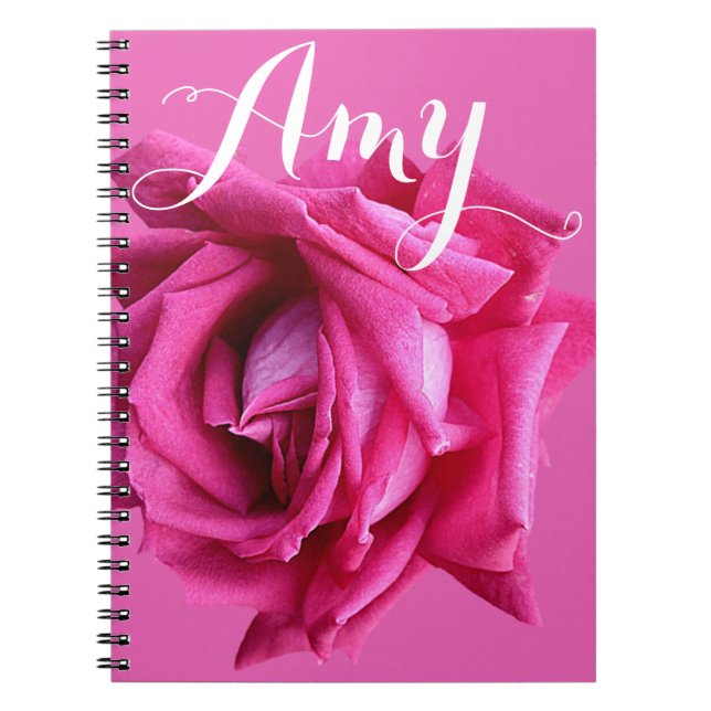 Anpassade namn Amy shock rosa ro blommigt Anteckningsbok (Framsidan)
