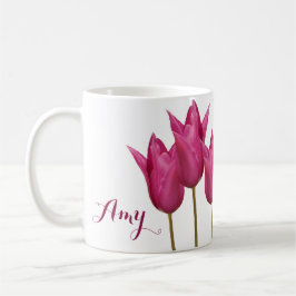 Anpassade namn Amy söt rosa tulips blommigt Kaffemugg
