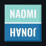 Anpassade namn Aqua och Cobalt Blue Dishwasher Magnet<br><div class="desc">Vattenblått,  koboltblått och vita diskmaskmagneter som kan vara personlig med egna namn. Vänd på eller vänd på magneten för att informera den som ansvarar för lossningen av den rena färgen. Enkel modern design. Namn och färg kan ändras.</div>